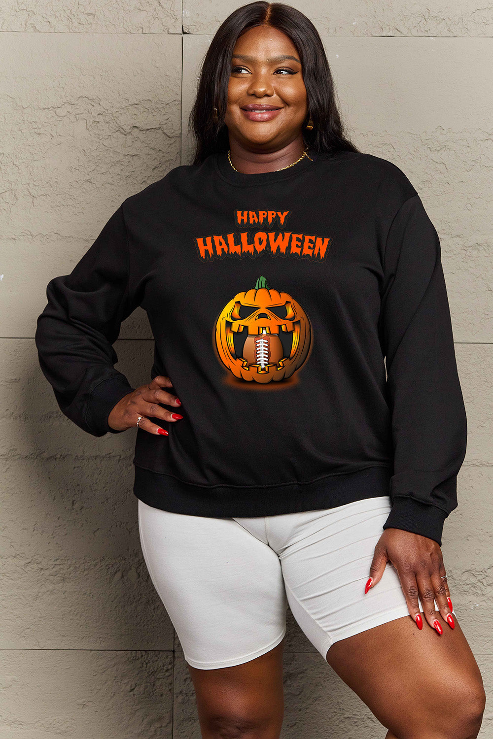 Simply Love Full Size HAPPY HALLOWEEN Graphic Sweatshirt - S THRU 3X - T - 6 COLORS -