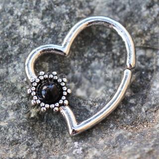 316L Stainless Steel Black Flower Heart Annealed Cartilage Earring -