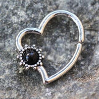 Thumbnail for 316L Stainless Steel Black Flower Heart Annealed Cartilage Earring -