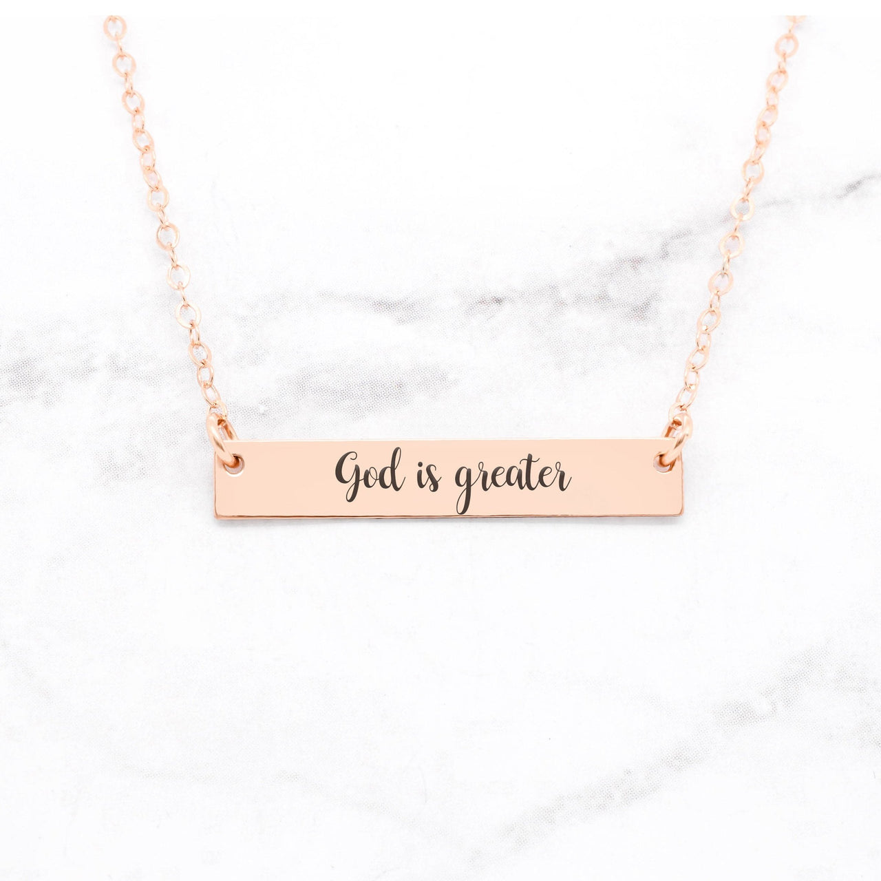 God Is Greater Necklace - Rose Gold Bar Necklace -