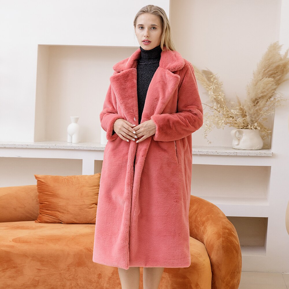 Sharon Tatem - Plush Thick Warm Loose - Faux Rabbit Fur Coat - Loose Lapel - 11 COLORS -