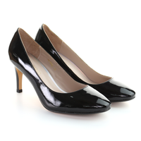 Thumbnail for Patent Leather 8cm Pin Heel Round Toe Pumps-Black