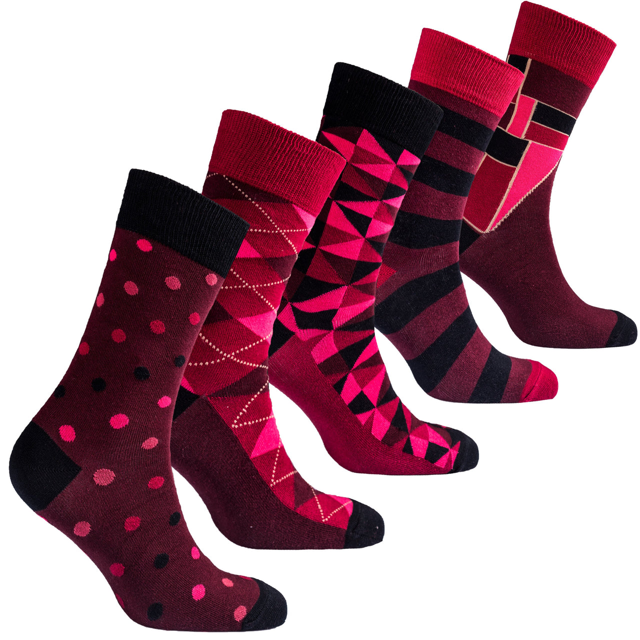 Men's Burgundy Mix Set Socks - 5 PACK -