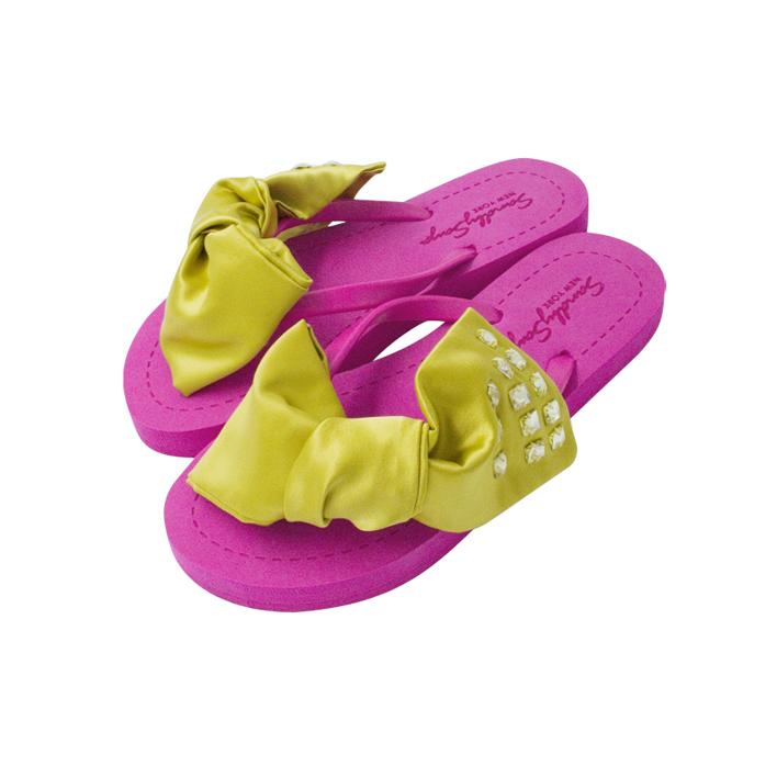 SAND BY SAYA N.Y. - Kent-Silk Satin Yellow Bow - Flat Flip Flops Sandals - 5 COLORS -