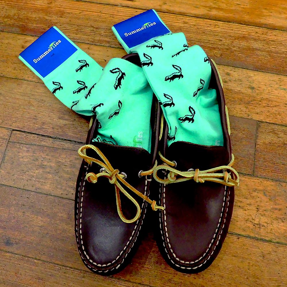 Summer Ties - Skunk Socks - Black on Green - Men's Mid Calf - 1 COLOR -