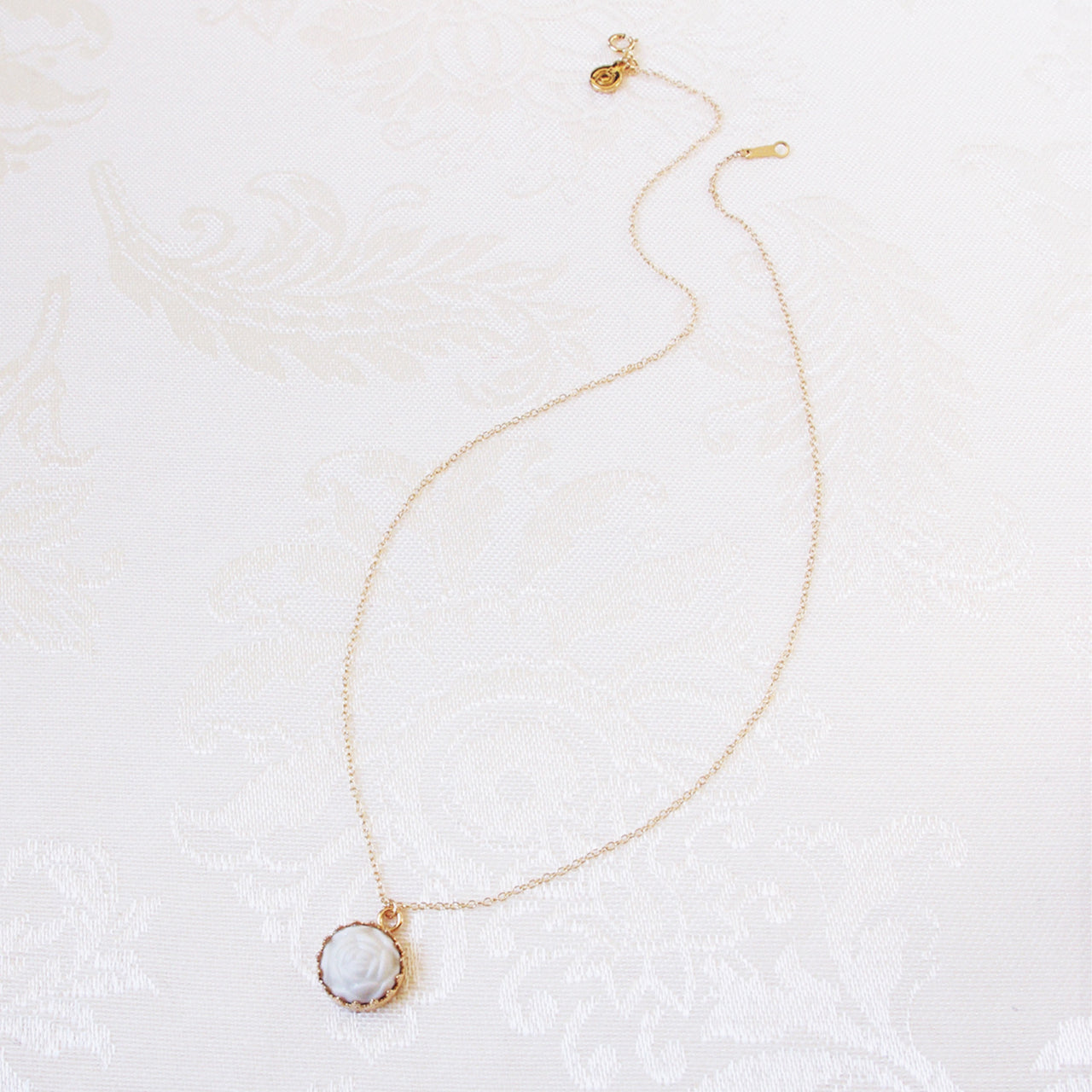 Mini Porcelain Rose Charm Gold-Filled Necklace -