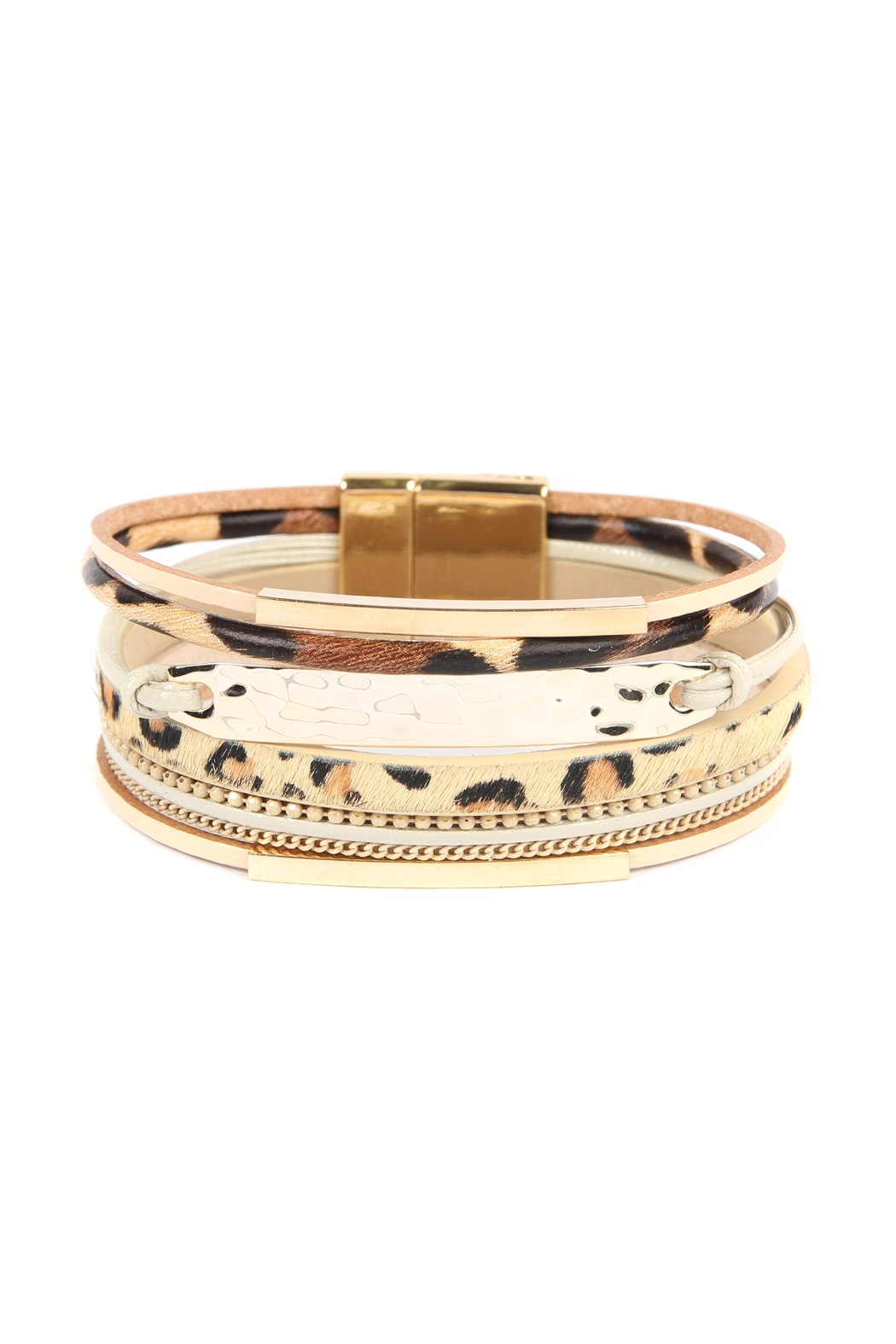 Riah Fasion - Leopard Leather Bar Wrap Bracelet - 3 COLORS -