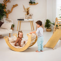 Thumbnail for 4in1 Montessori Climbing Set: Triangle Ladder + Climbing Arch + Slide Board + Cushion Beige