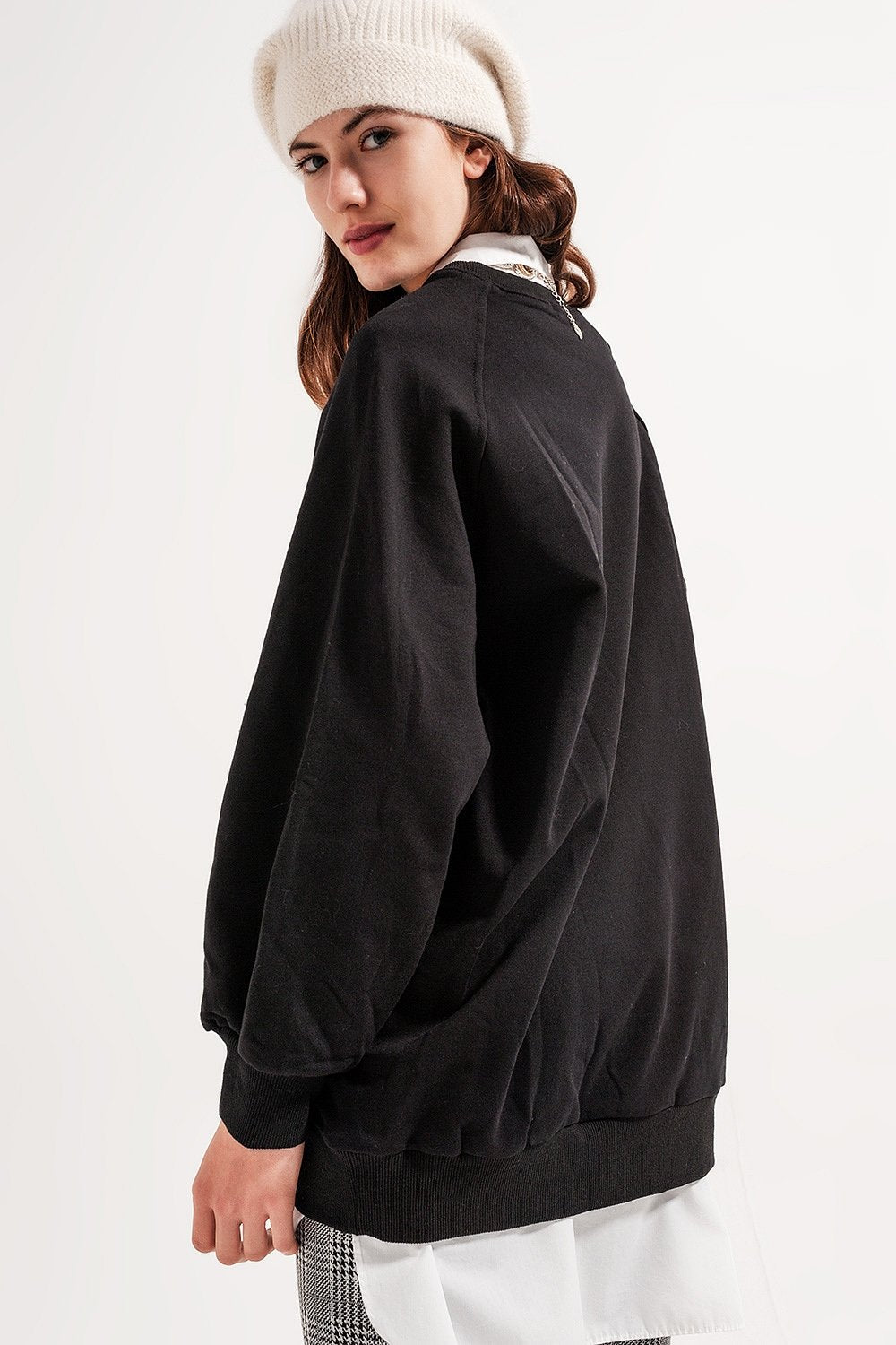 Q2 - Super Oversized Sweatshirt With Seam Detail in Black - 1 COLOR -