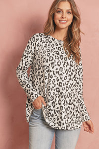 Thumbnail for Riah Fashion - Long Sleeve Animal Print Rounded Hem Top - 2 COLORS -