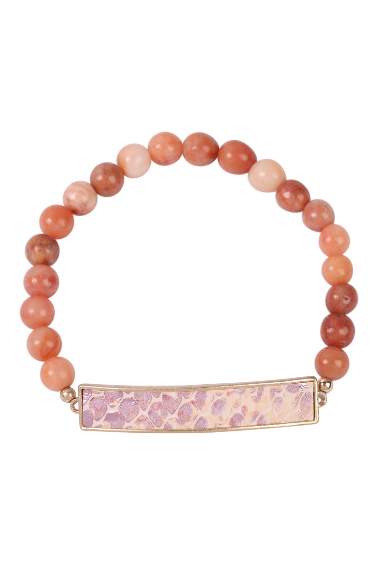 Animal Print Bar With Beaded Stone Bracelet - 7 COLORS