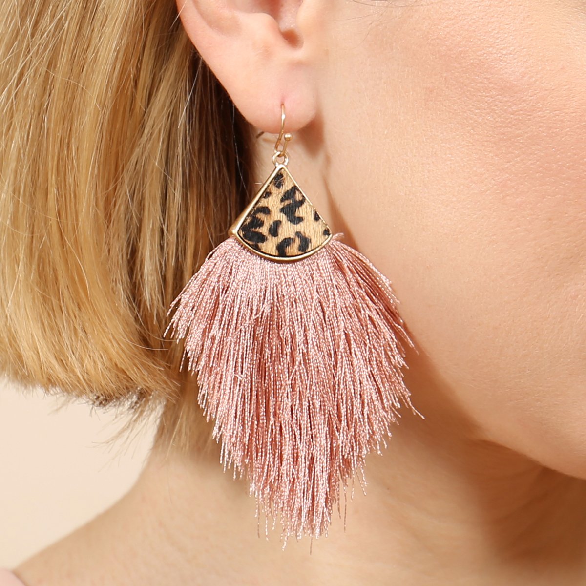 Leopard Real Leather Tassel Hook Earrings - 9 COLORS -