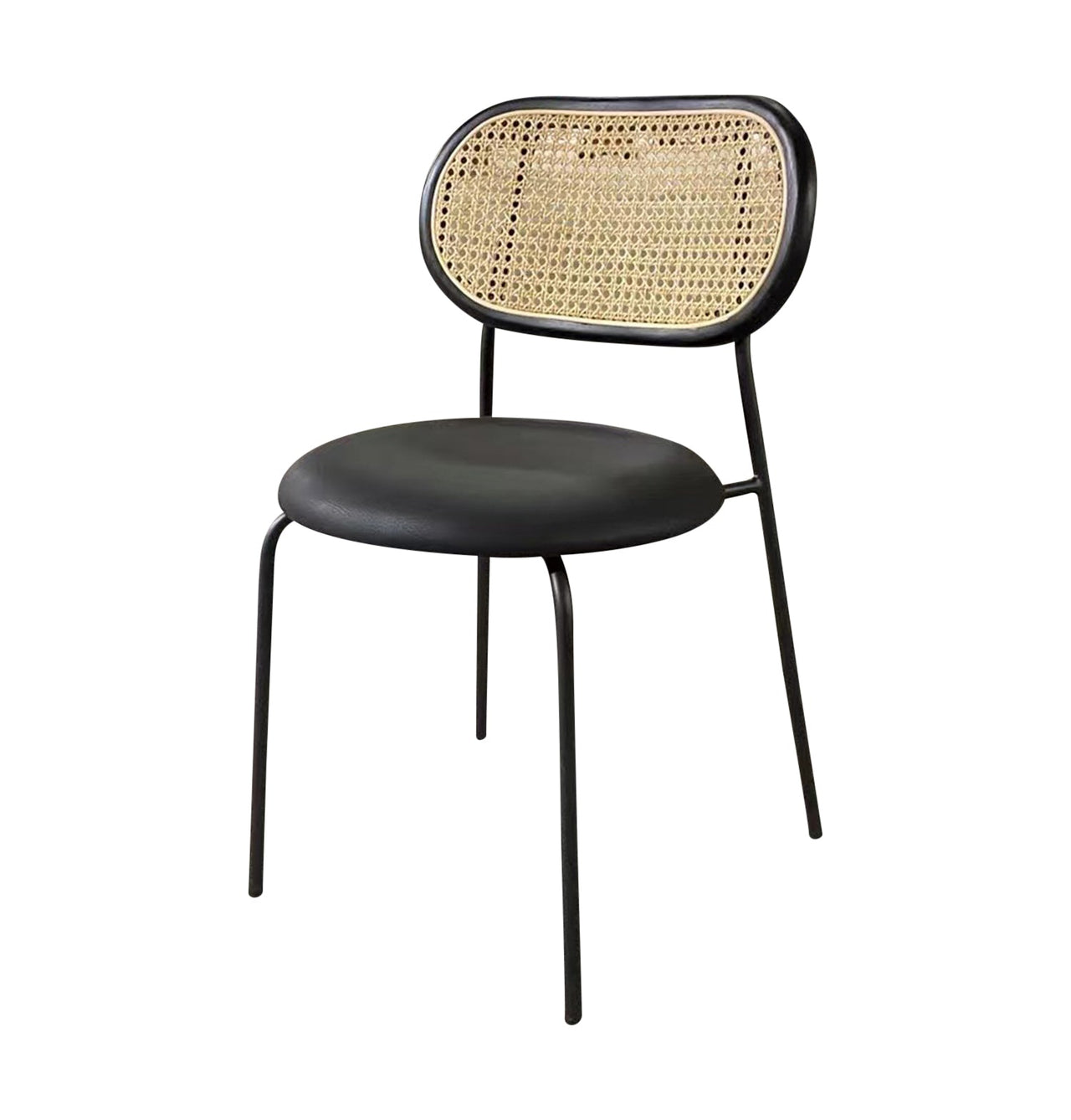 GFURN - Rose Dining Chair - Rattan / Black / Black Leather -