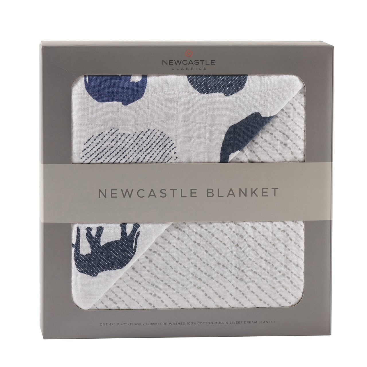 Blue Elephant and Spotted Wave Cotton Muslin Newcastle Blanket -