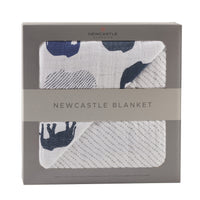 Thumbnail for Blue Elephant and Spotted Wave Cotton Muslin Newcastle Blanket -