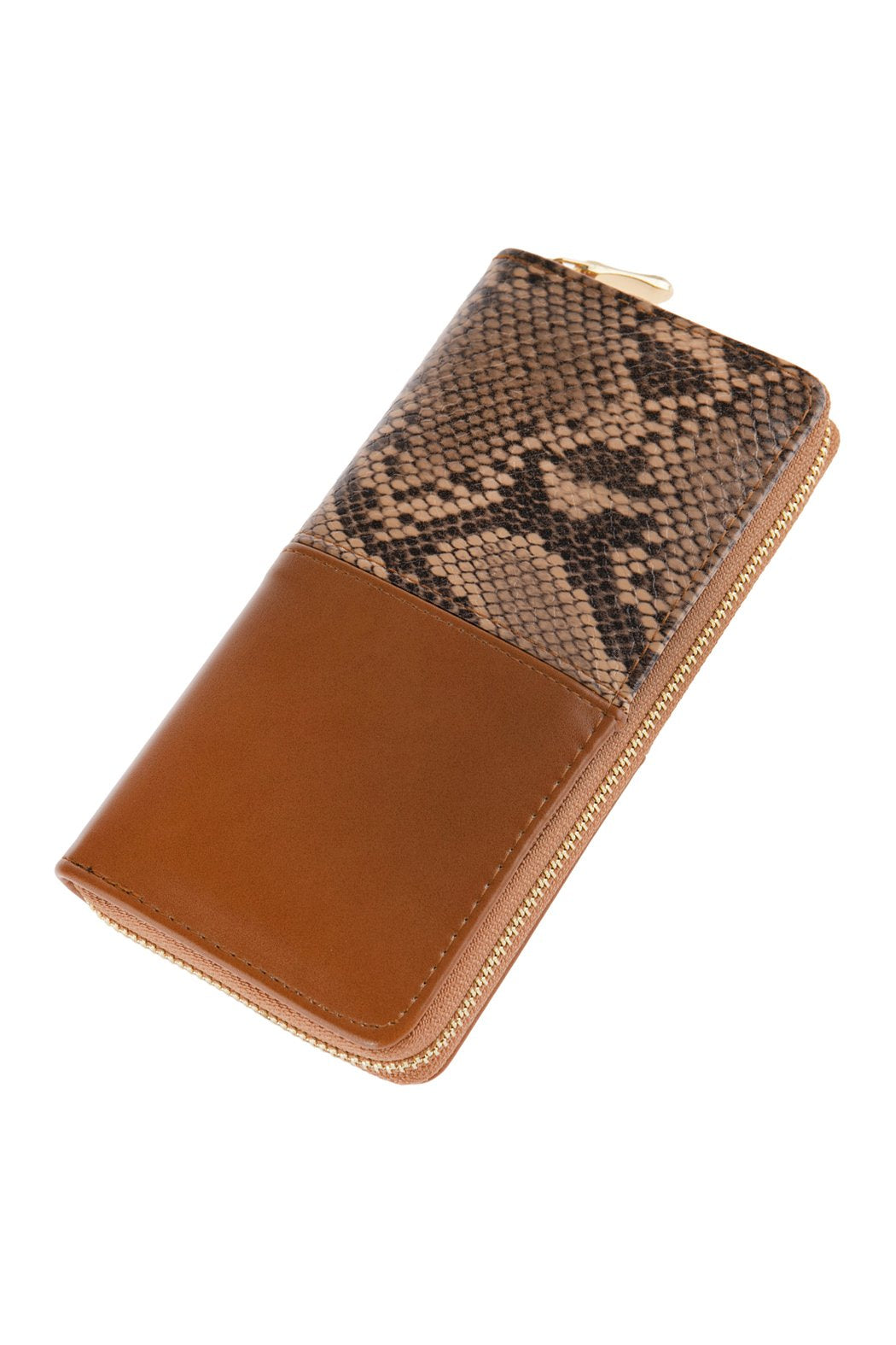 Half Printed Snake Skin Single Zipper Leather Wallet - 3 COLORS -