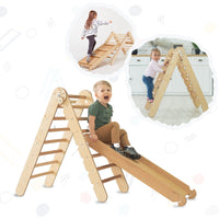 Thumbnail for 2in1 Montessori Climbing Frame Set: Triangle Ladder + Slide Board/Ramp – Chocolate