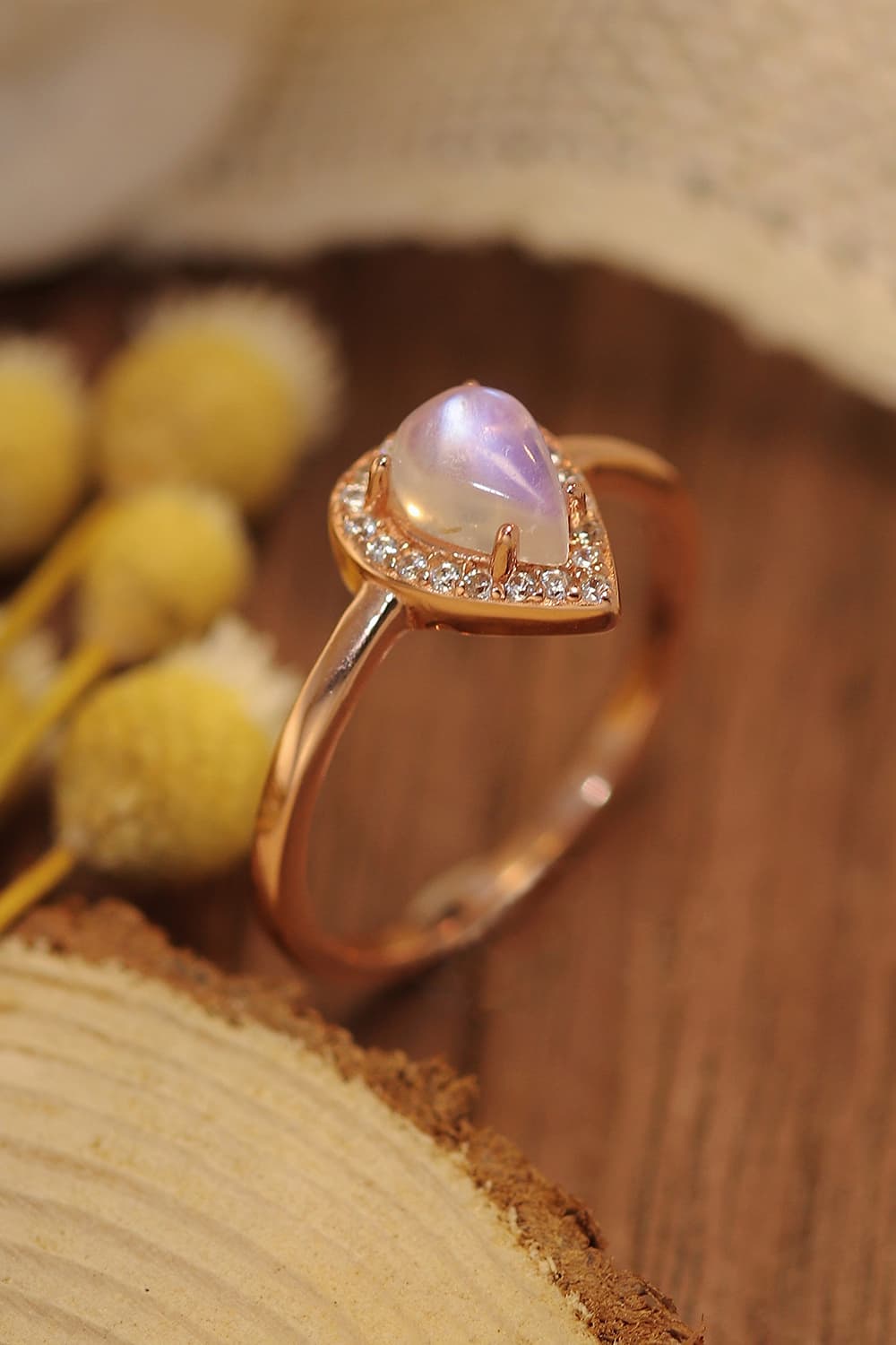 Moonstone Teardrop 925 Sterling Silver Halo Ring - T - 2 FINISHES - SIZES 6 THRU 9 -