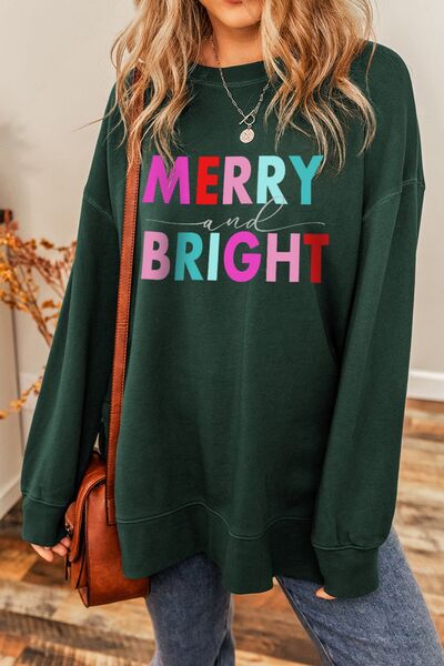 MERRY AND BRIGHT Round Neck Sweatshirt - T - 1 COLOR -