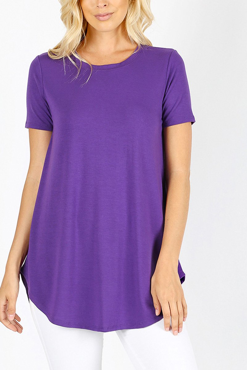 Riah Fashion - Short Sleeved Round Neck Boyfriend Tunic - 3 COLORS -