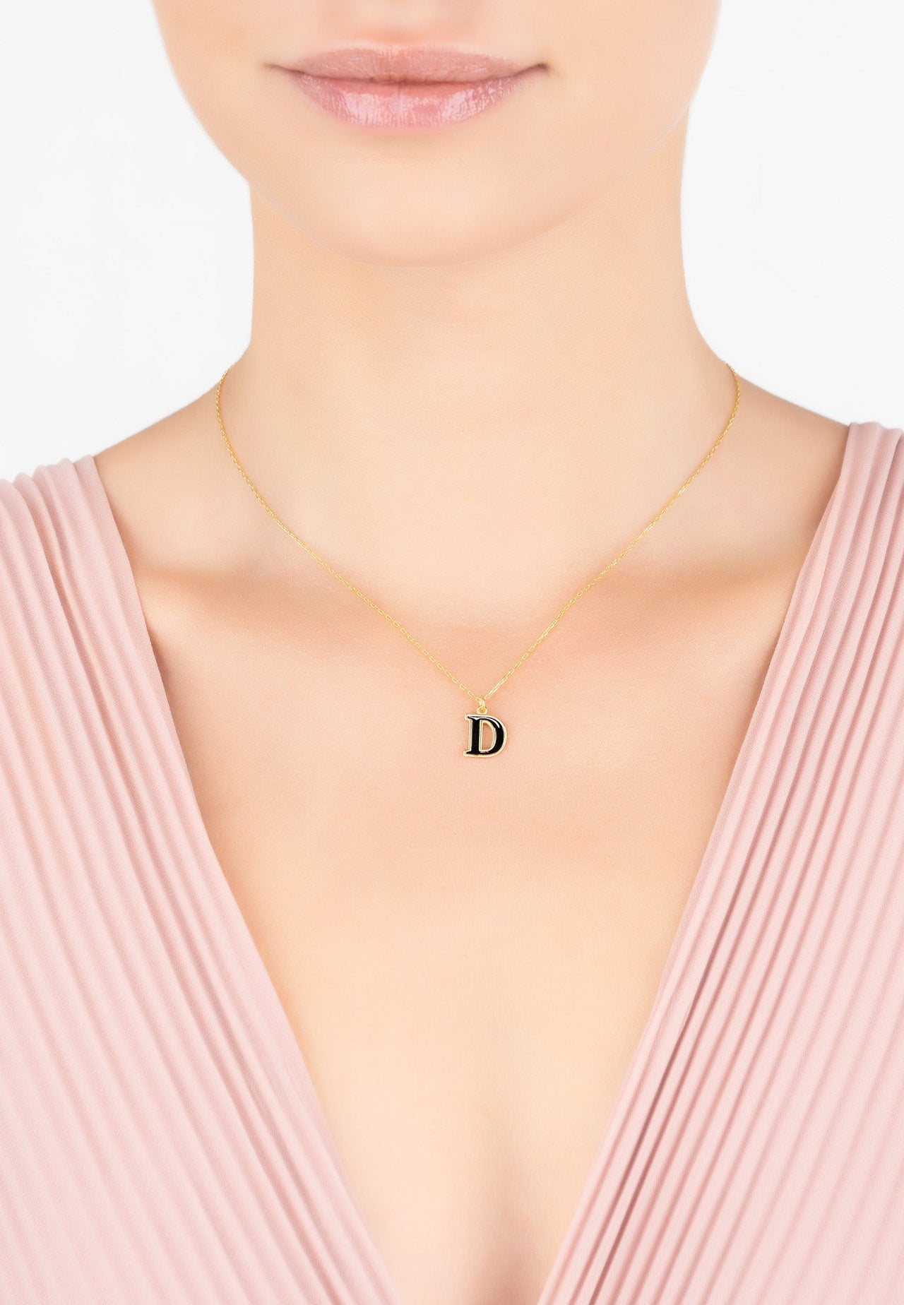 Initial Enamel Necklace Gold D -