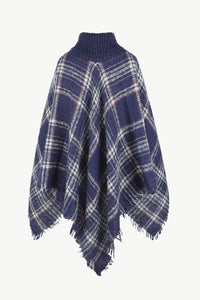 Thumbnail for Plaid Turtleneck Fringe Hem Poncho - T - 6 COLORS -