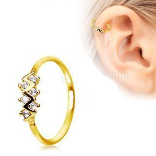 Gold Jeweled Zig-Zag Cartilage Earring / Nose Hoop Ring -