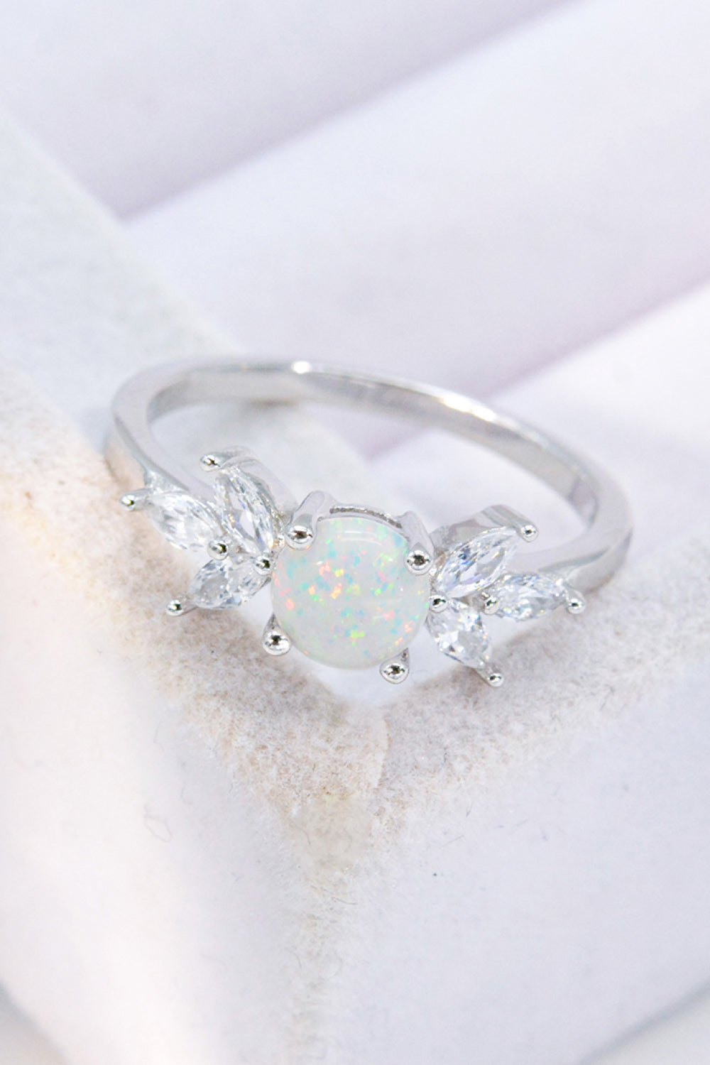 925 Sterling Silver Opal and Zircon Ring - T - SIZES 5 THRU 10 - 1 COLOR -