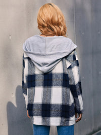 Thumbnail for Plaid Dropped Shoulder Hooded Jacket - T - 4 COLORS -