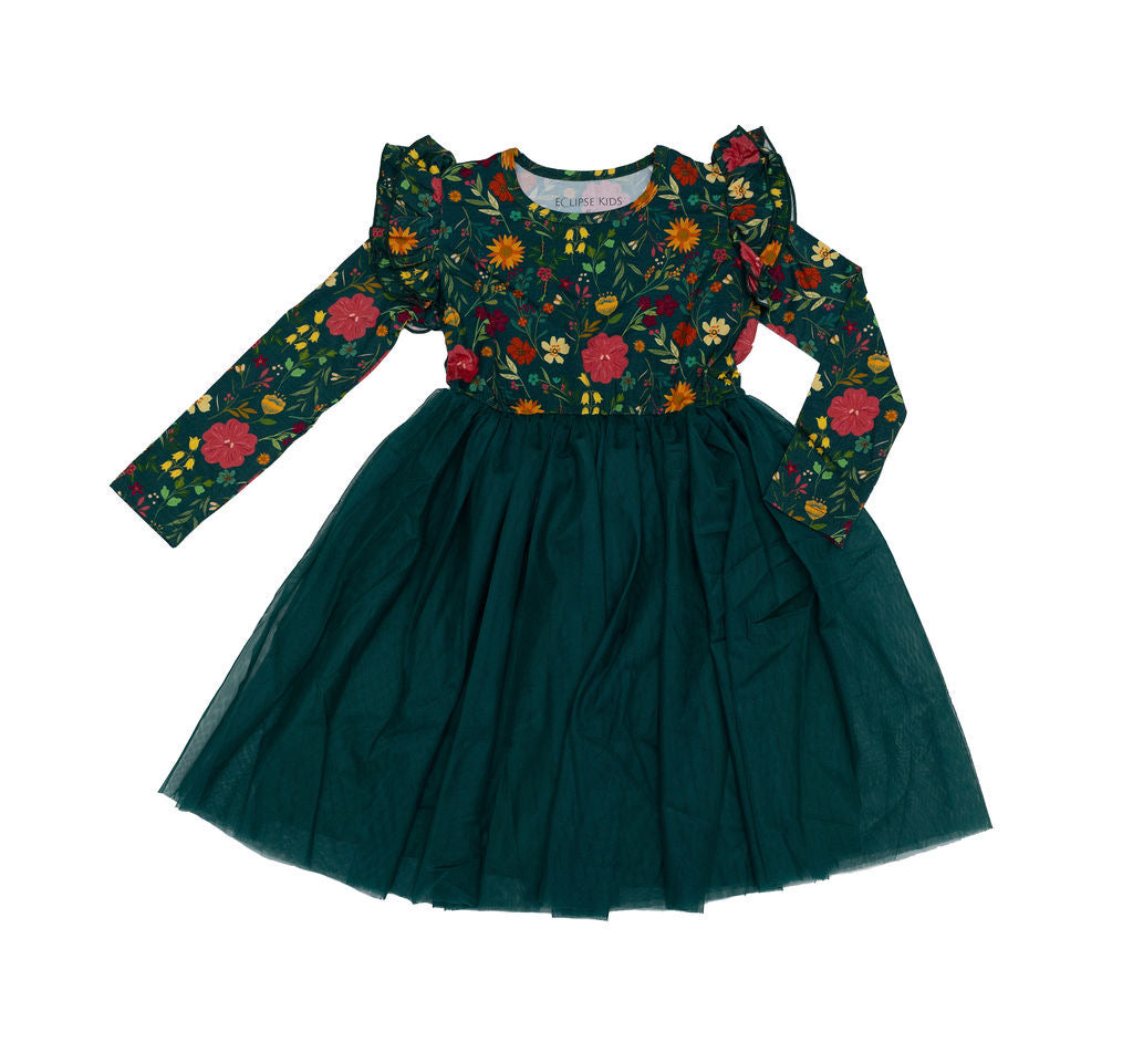 Eclipse Kids - Long Sleeve Tulle Dress - Moody Flowers - SIZES 2T THRU 11/12 -