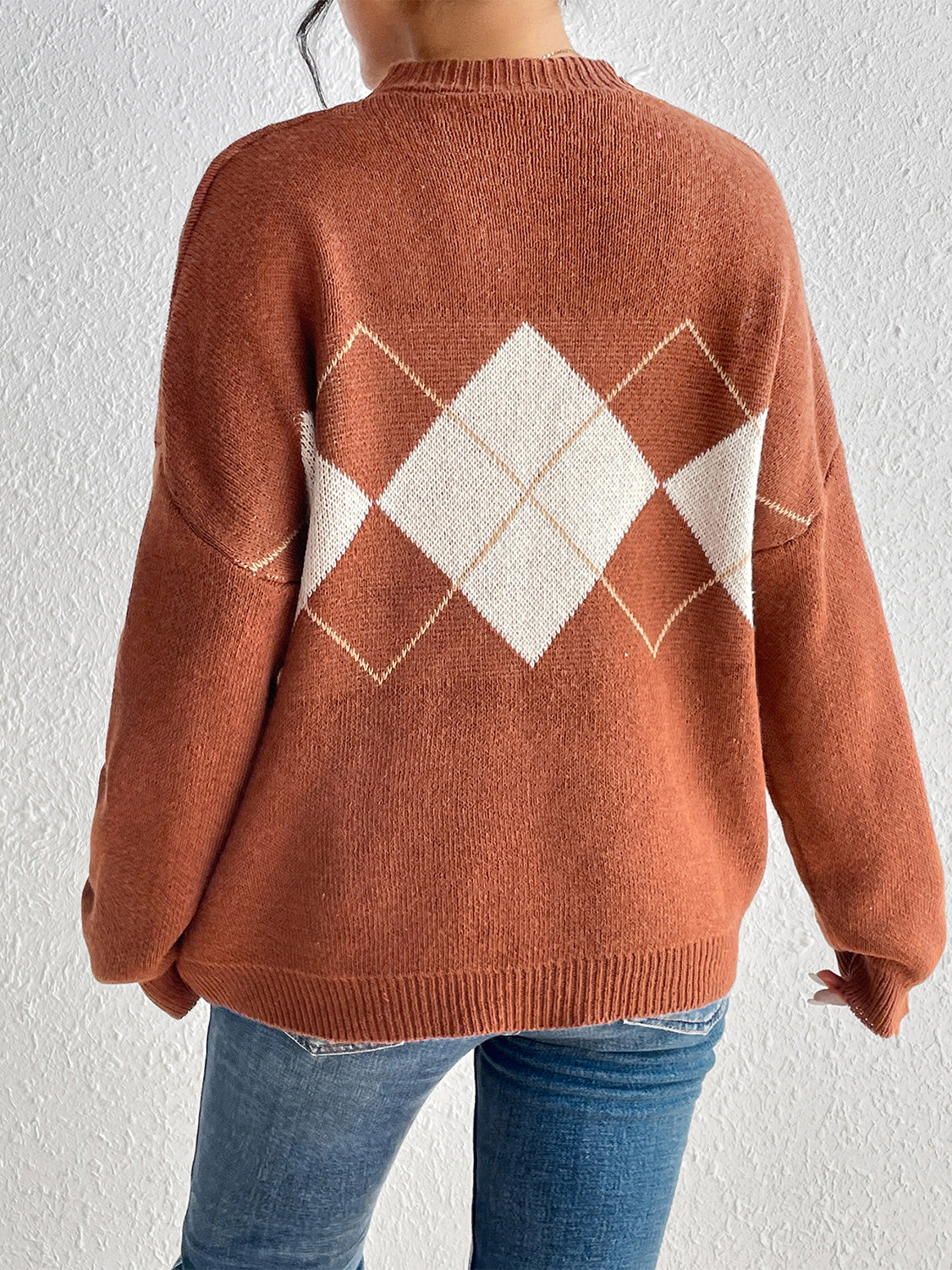 Geometric Dropped Shoulder Sweater - T - 1 COLOR -