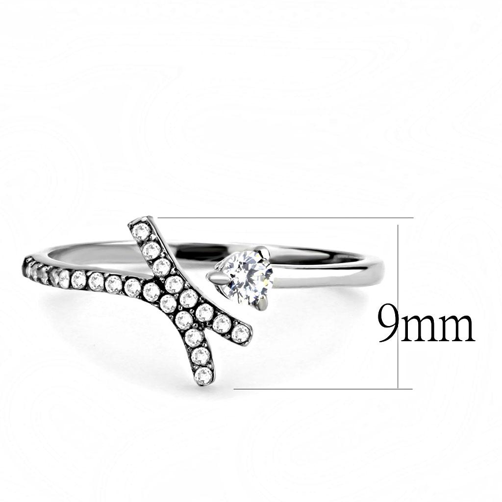 DA145 High Polished (No Plating) Stainless Steel Ring With AAA Grade CZ in Clear -