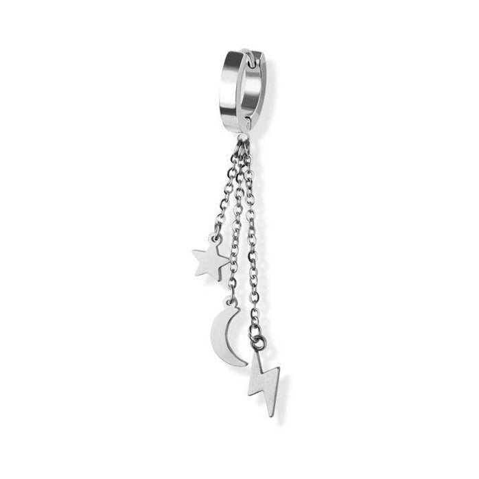 Dangle Lightening Bolt Star and Moon Huggie Earring -