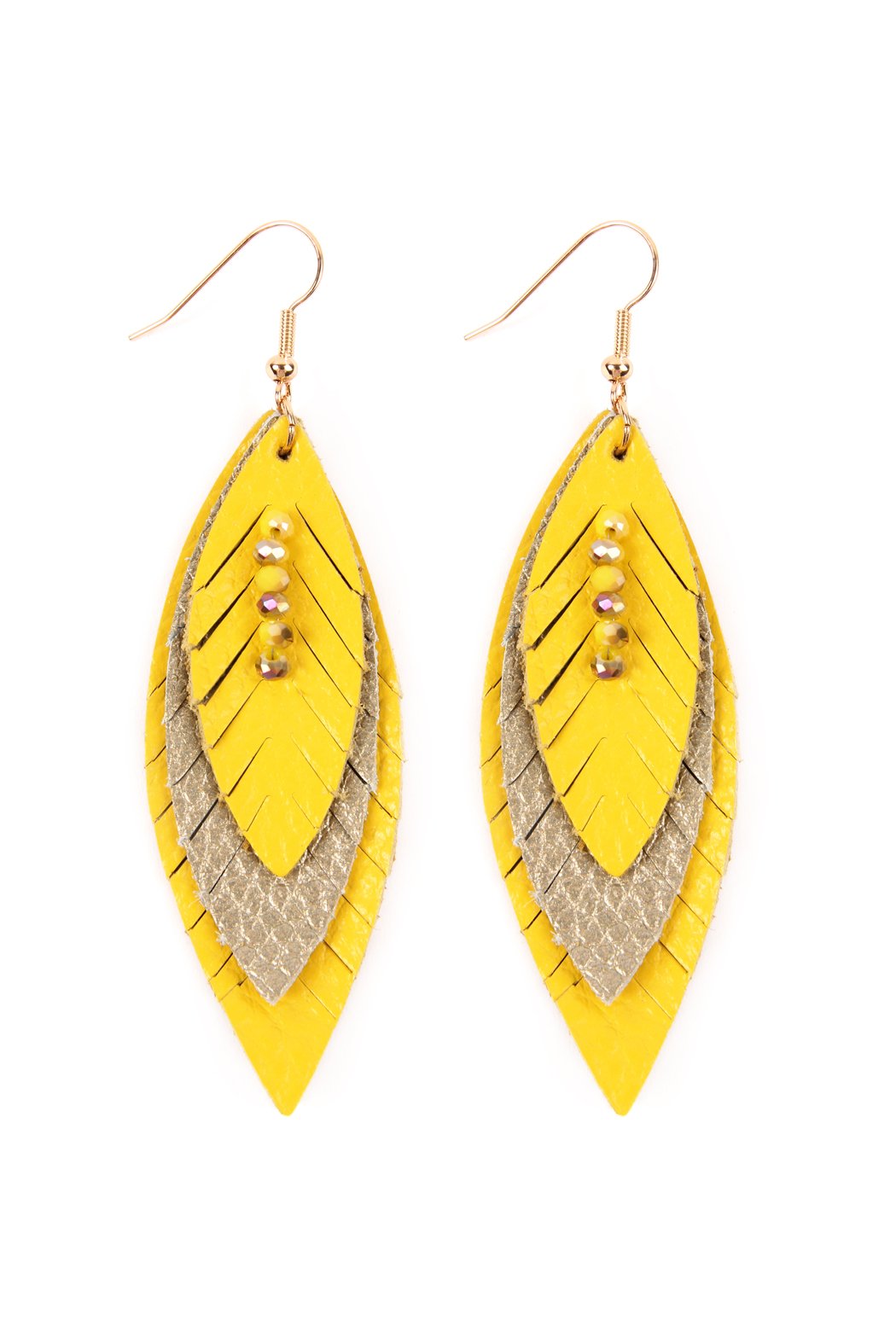 Three Layer Fringe Leather Marquise Earrings - 14 COLORS -