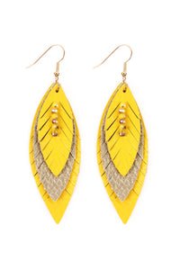 Thumbnail for Three Layer Fringe Leather Marquise Earrings - 14 COLORS -