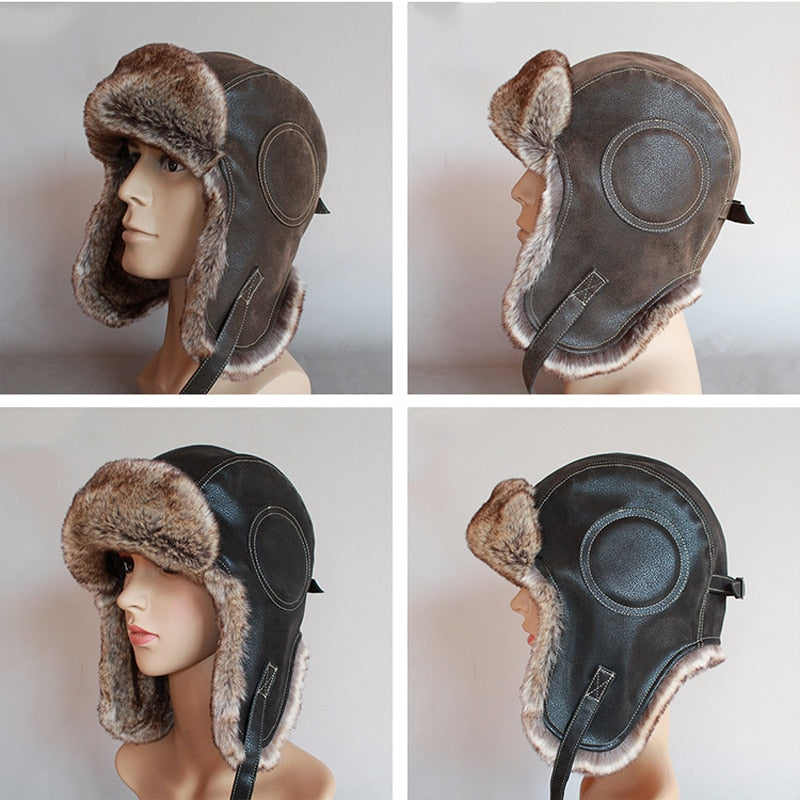 Winter Hat - Men / Women - Pilot Aviator Bomber Trapper Hat Faux Fur Leather Snow Cap With Ear Flaps - [29 DAY DELIVERY] - 2 COLORS -