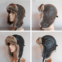 Thumbnail for Winter Hat - Men / Women - Pilot Aviator Bomber Trapper Hat Faux Fur Leather Snow Cap With Ear Flaps - [29 DAY DELIVERY] - 2 COLORS -