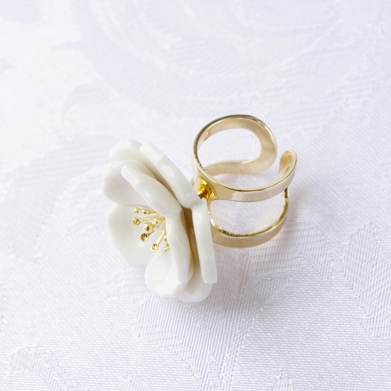 Porcelain Plum Blossom Statement Ring -