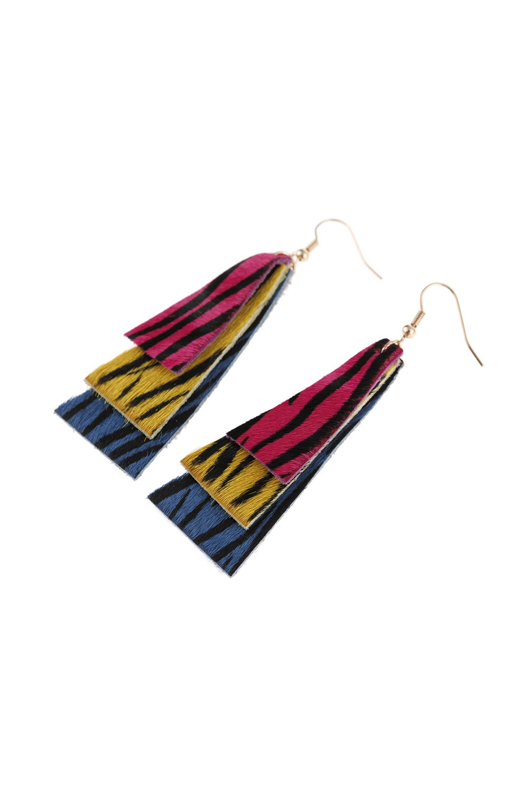 Animal Print Layered Leather Trapezoid Hook Earrings - 5 STYLES -