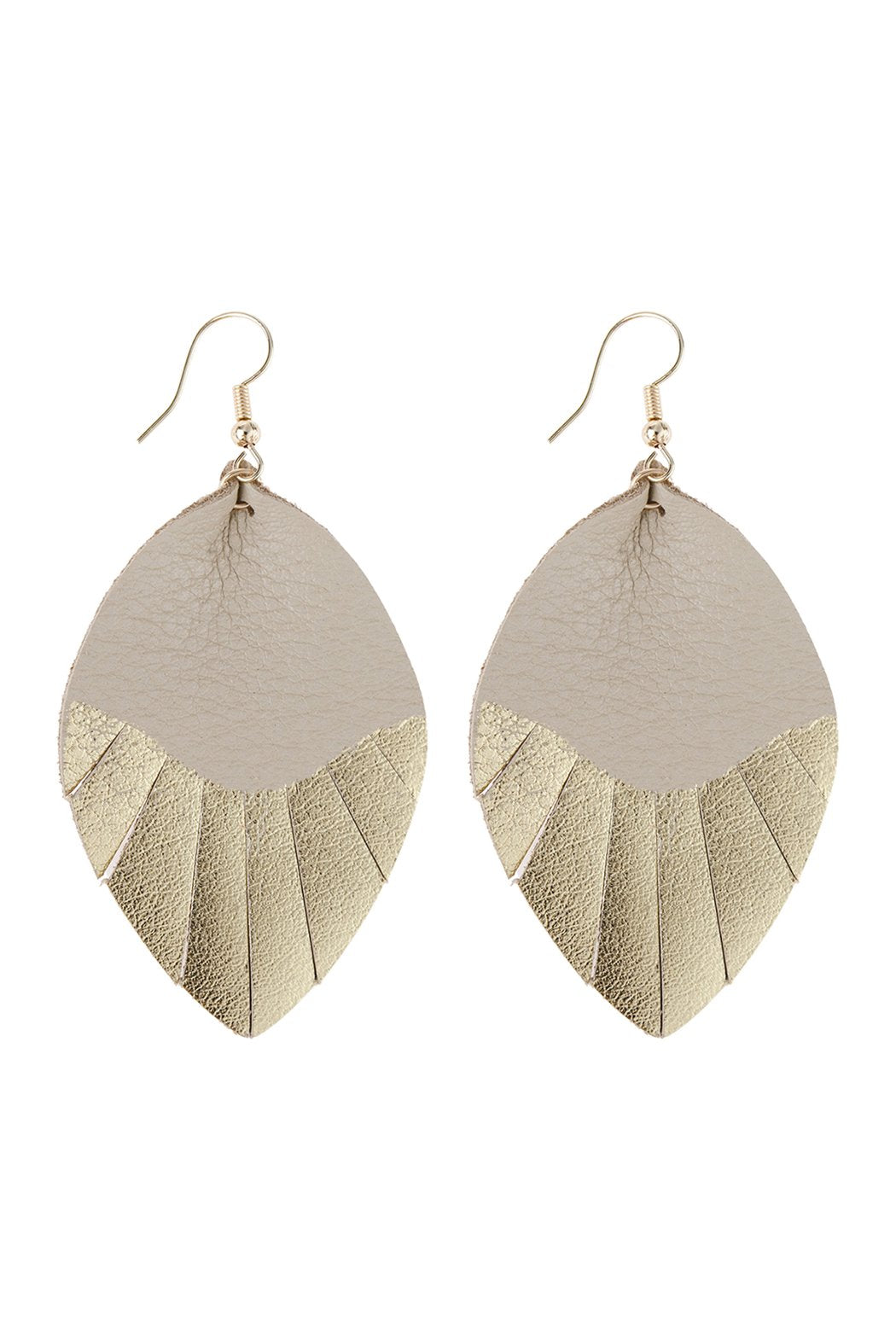 Leaf Tassel Gold Leather Teardrop Hook Earring - 7 COLORS -