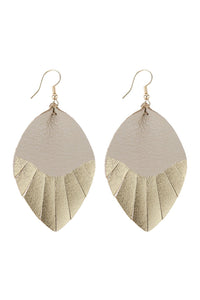 Thumbnail for Leaf Tassel Gold Leather Teardrop Hook Earring - 7 COLORS -