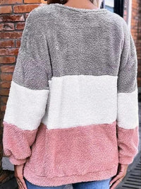 Thumbnail for Color Block Round Neck Long Sleeve Sweatshirt - T - 1 COLOR -