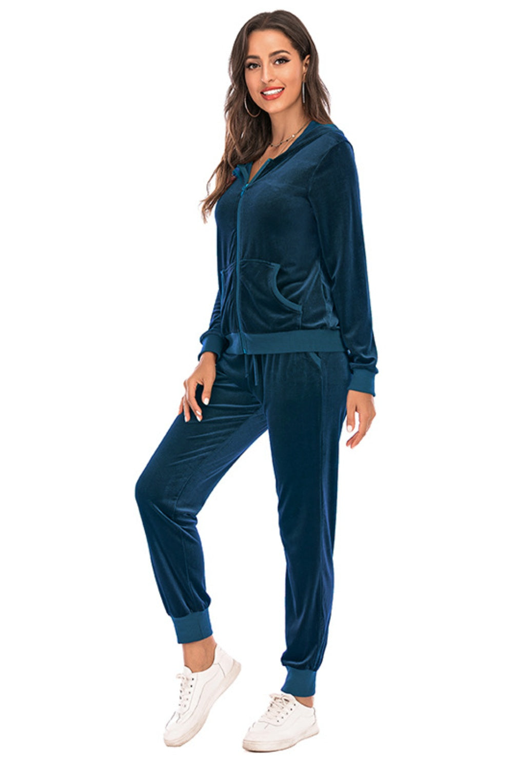 Zip-Up Hooded Jacket and Pants Set - 2 PCS. - T - 4 COLORS -