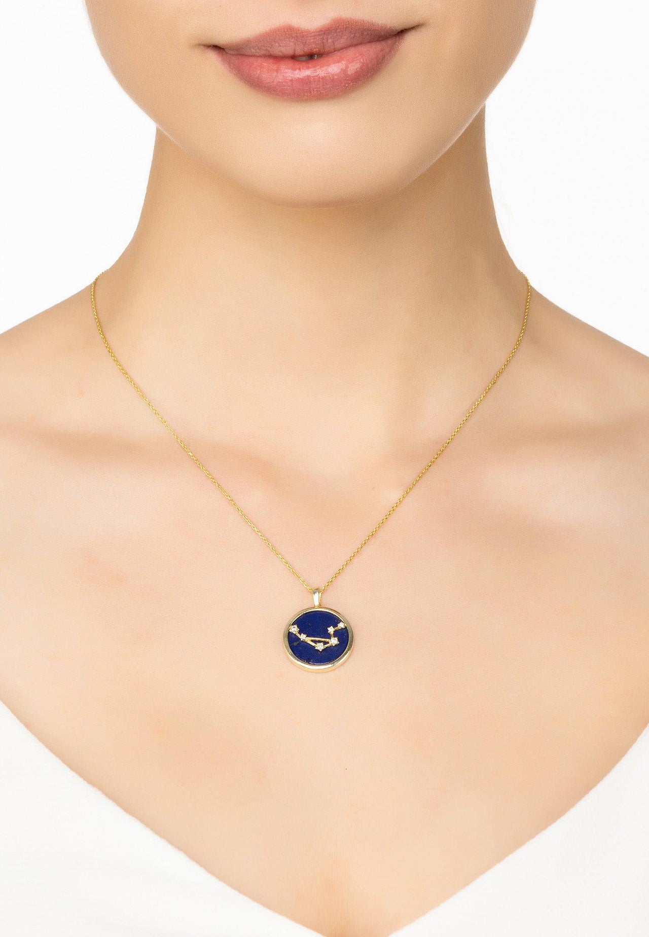 Zodiac Lapis Lazuli Gemstone Star Constellation Pendant Necklace Gold Libra -