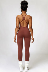 Thumbnail for Open Back Spaghetti Strap Sports Jumpsuit - T - 4 COLORS -