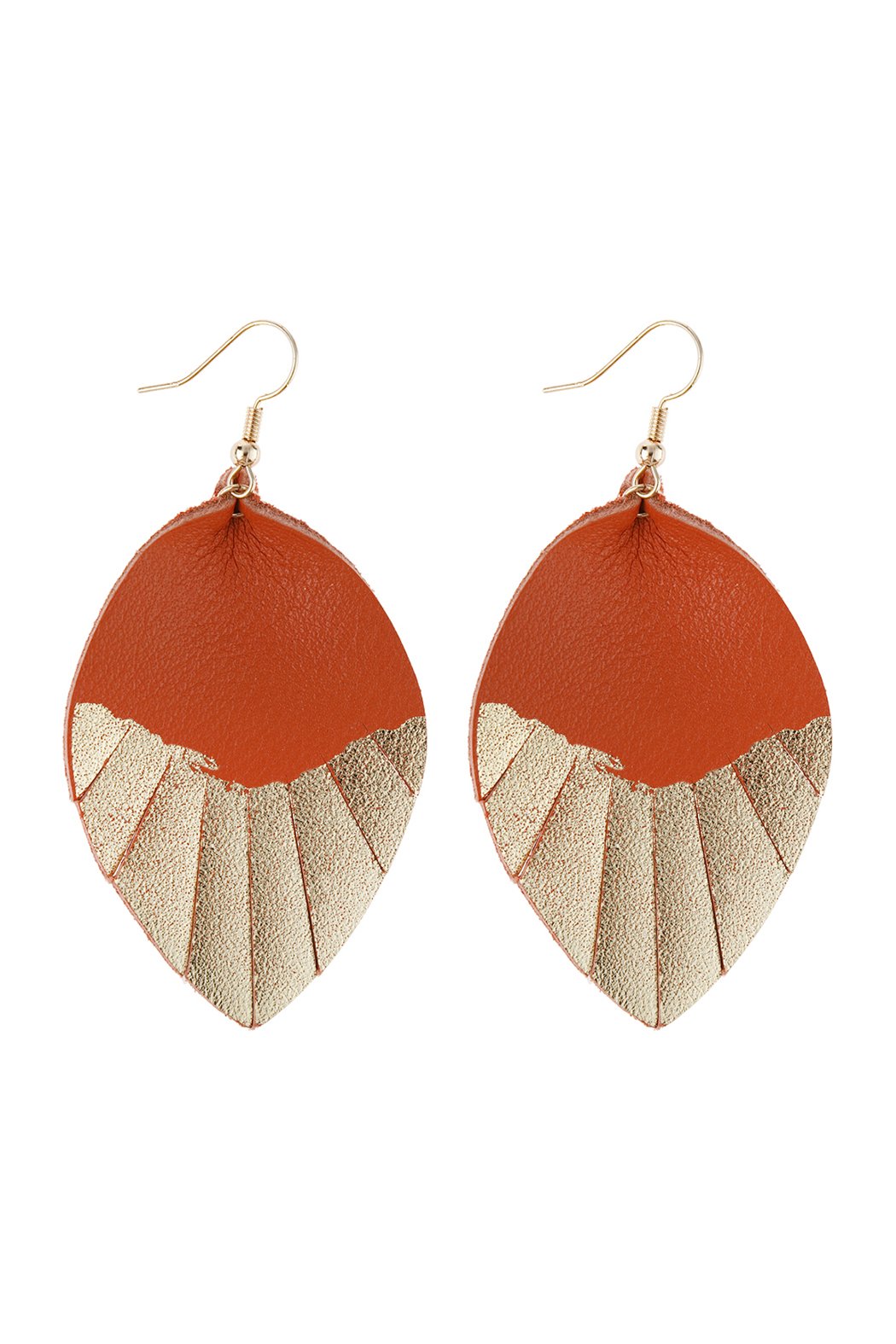 Leaf Tassel Gold Leather Teardrop Hook Earring - 7 COLORS -