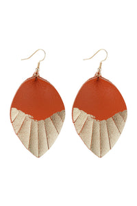 Thumbnail for Leaf Tassel Gold Leather Teardrop Hook Earring - 7 COLORS -