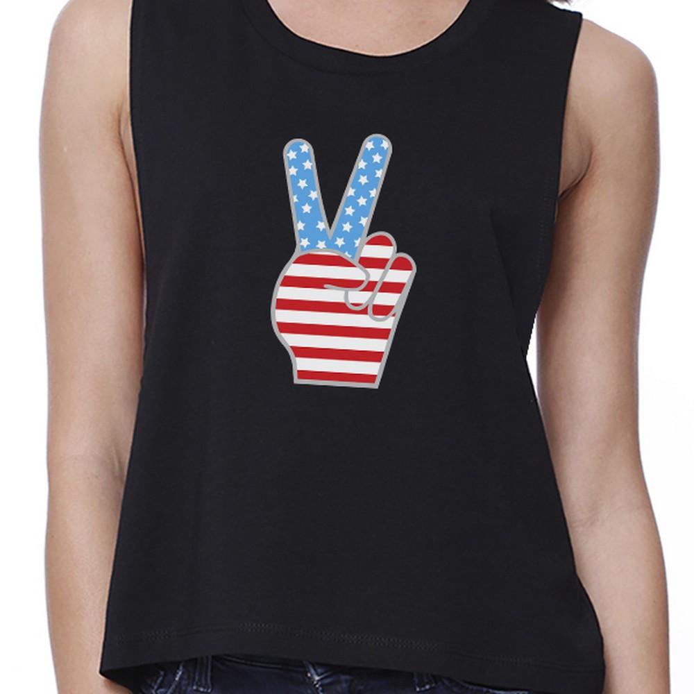 Peace American Flag Womens Crop Tee Unique Peace Sign Tee for Her - 1 COLOR -