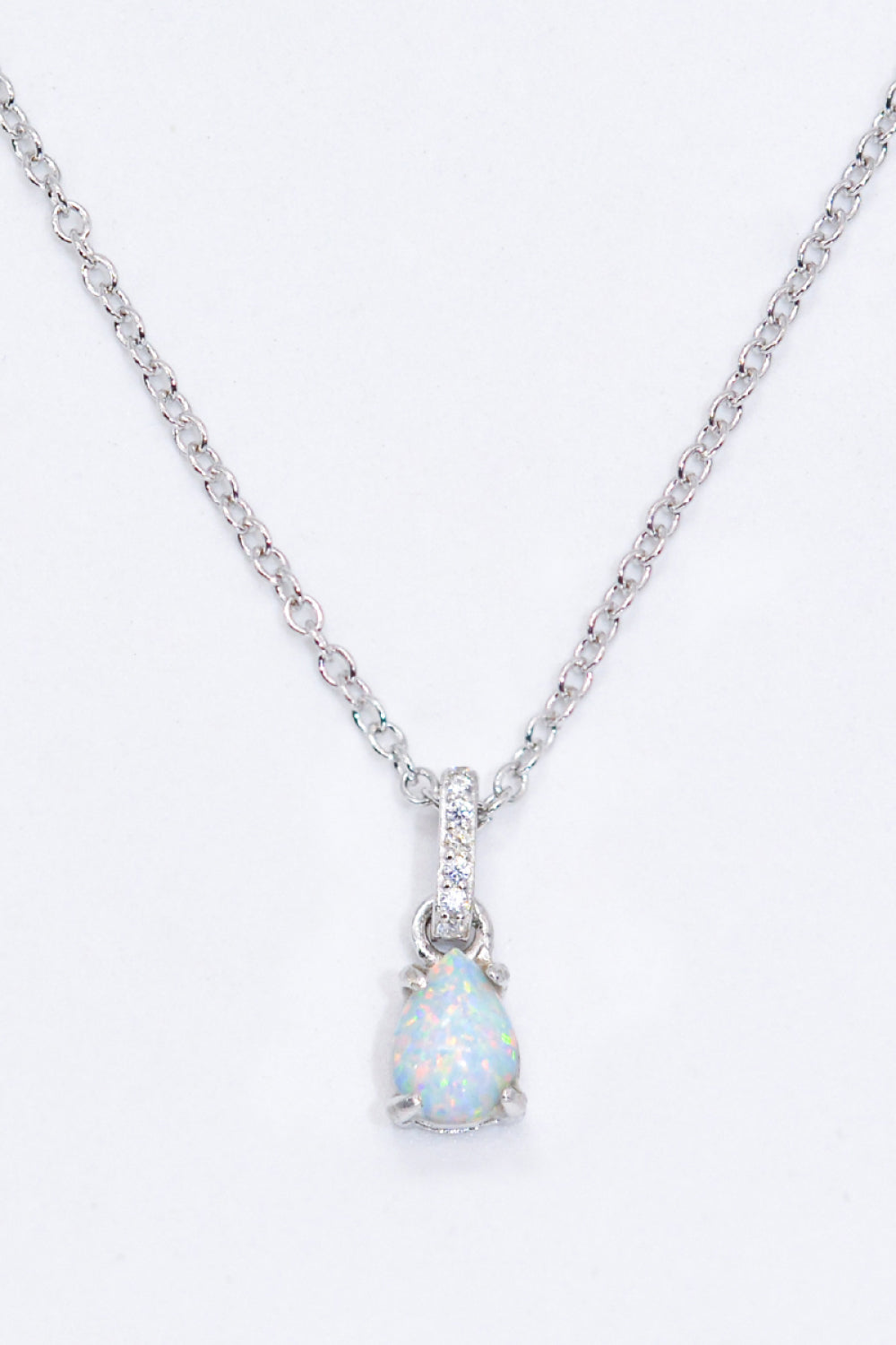 Opal Pendant 925 Sterling Silver Chain-Link Necklace- T - 2 FINISHES -