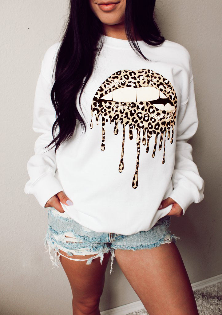 Graphic Dropped Shoulder Round Neck Sweatshirt - T - 3 LIP DESIGNS -